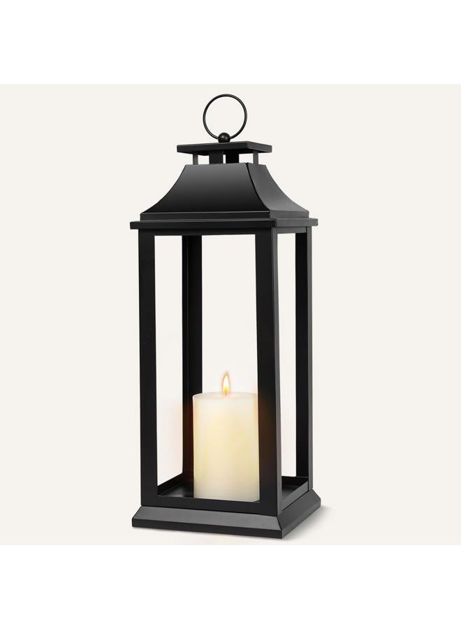 SUJUN Modern Farmhouse Black Lantern Candle Holder – 25” Hanging Decorative Lantern for Indoor & Outdoor Home Décor – Ideal for Parties, Weddings, Porches, and Events (No Glass Panel), Size X-Large - Image 1