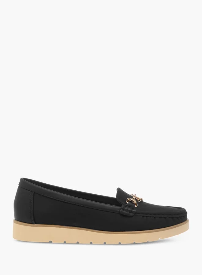 Flora Bella By Shoexpress Womens Textured Slip-On Loafers With Metal Accent