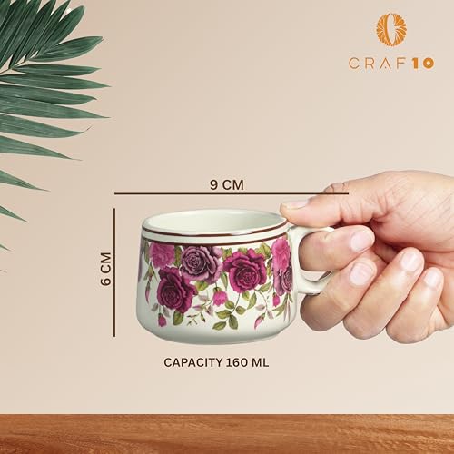 CRAF10 Handcrafted Ceramic Vintage Rose Floral Print Teapot Cup Set - 1 Kettle (1 Litre) & 6 Cups (160 ML), Microwave & Dishwasher Safe | Morning Set | Tea Sets with Kettle - Image 4