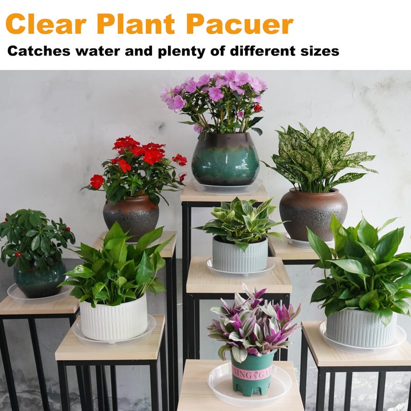 LWALRS 20 Pack Plant Saucer Tray (6 8 10 12 inch), Plant Saucers for Indoors Outdoor, Plastic Heavy Duty Drainage Drip Water Trays for Planter Pots Flower, Clear Pot Saucers Trays for Plants - Image 3