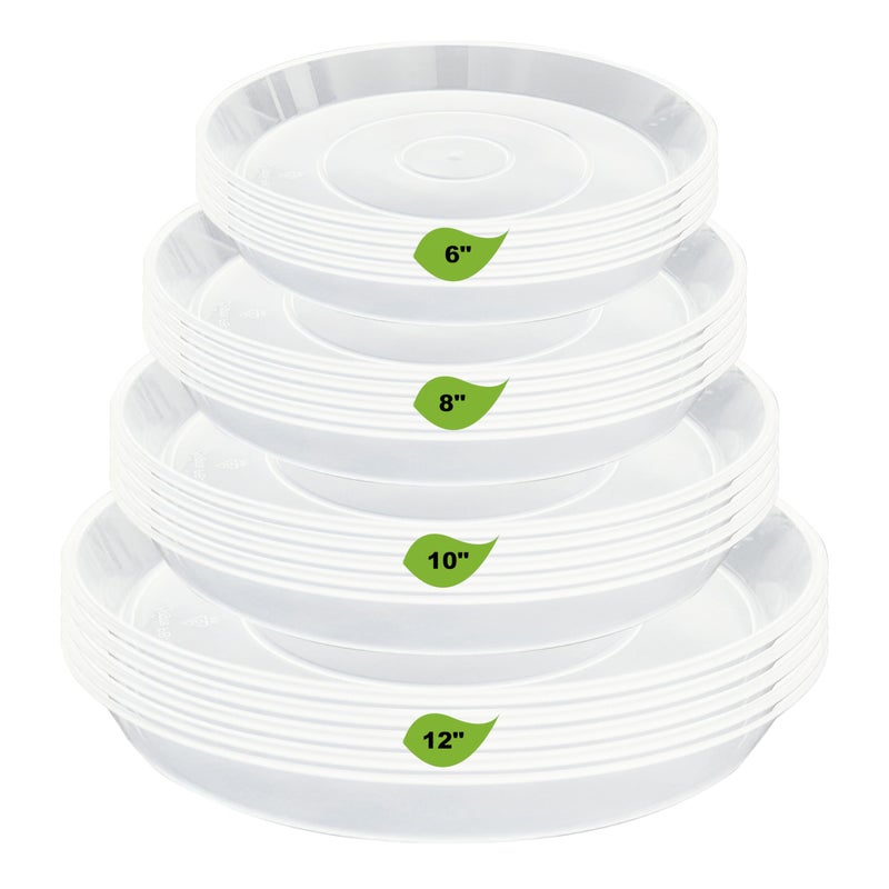 LWALRS 20 Pack Plant Saucer Tray (6 8 10 12 inch), Plant Saucers for Indoors Outdoor, Plastic Heavy Duty Drainage Drip Water Trays for Planter Pots Flower, Clear Pot Saucers Trays for Plants - Image 1