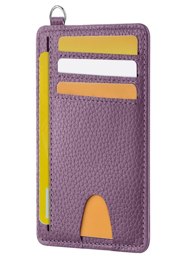 Mayski Slim Minimalist Wallet, Front Pocket Leather Wallets, RFID Blocking, Credit Card Holder for Men & Women, Litchi Lavender, Minimalist - Image 1