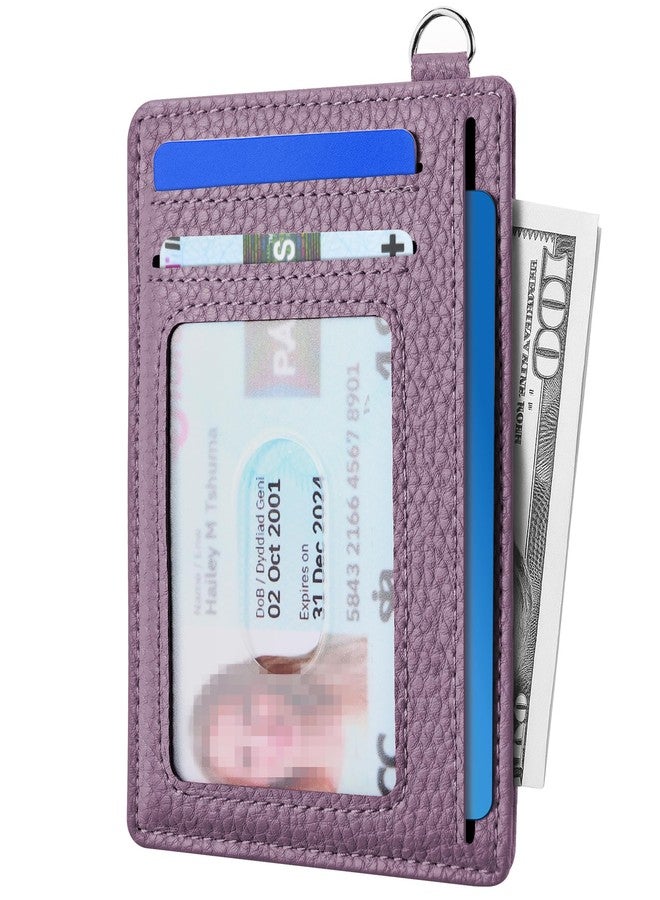 Mayski Slim Minimalist Wallet, Front Pocket Leather Wallets, RFID Blocking, Credit Card Holder for Men & Women, Litchi Lavender, Minimalist - Image 2