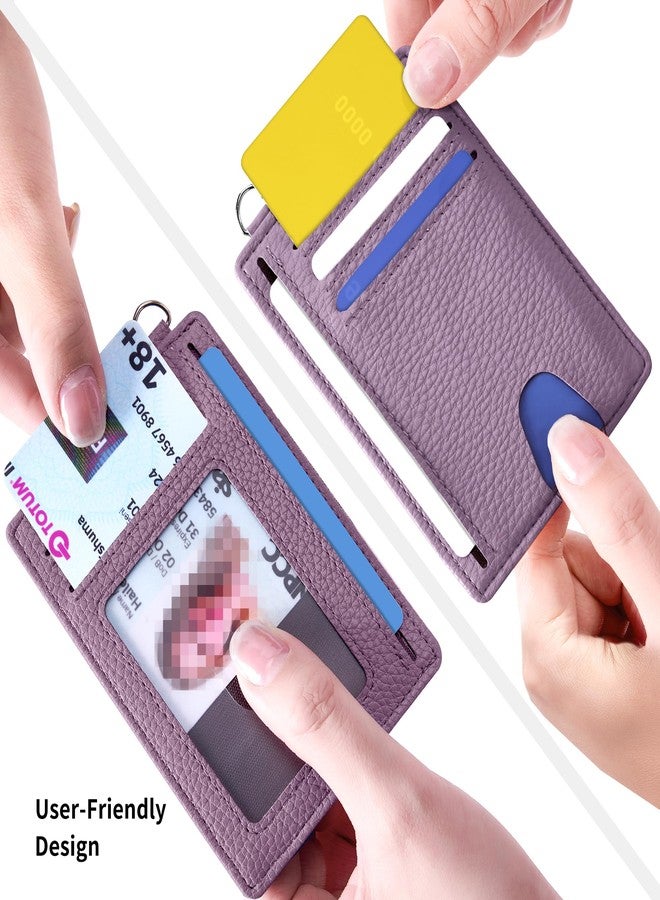 Mayski Slim Minimalist Wallet, Front Pocket Leather Wallets, RFID Blocking, Credit Card Holder for Men & Women, Litchi Lavender, Minimalist - Image 3