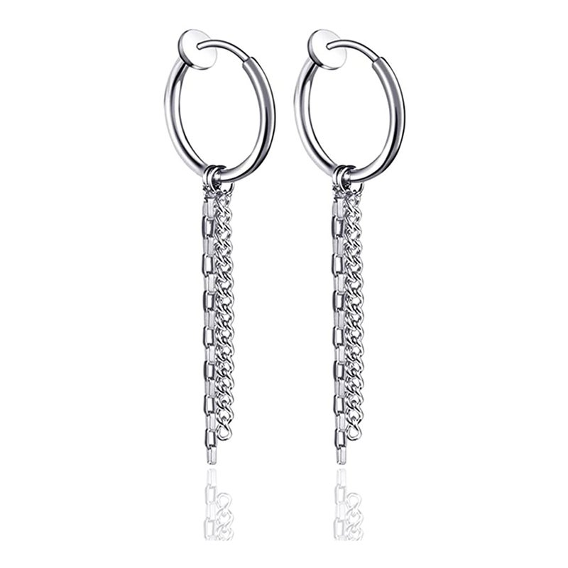 Fusamk Fashion Stainless Steel Long Chain Dangle Earrings Tube Clip On Earrings - Image 1
