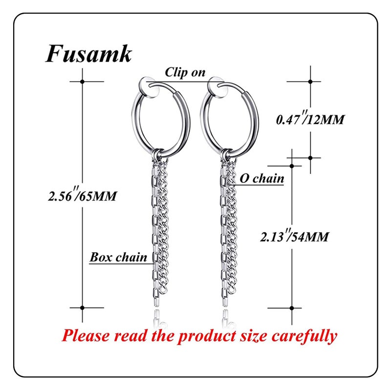 Fusamk Fashion Stainless Steel Long Chain Dangle Earrings Tube Clip On Earrings - Image 2