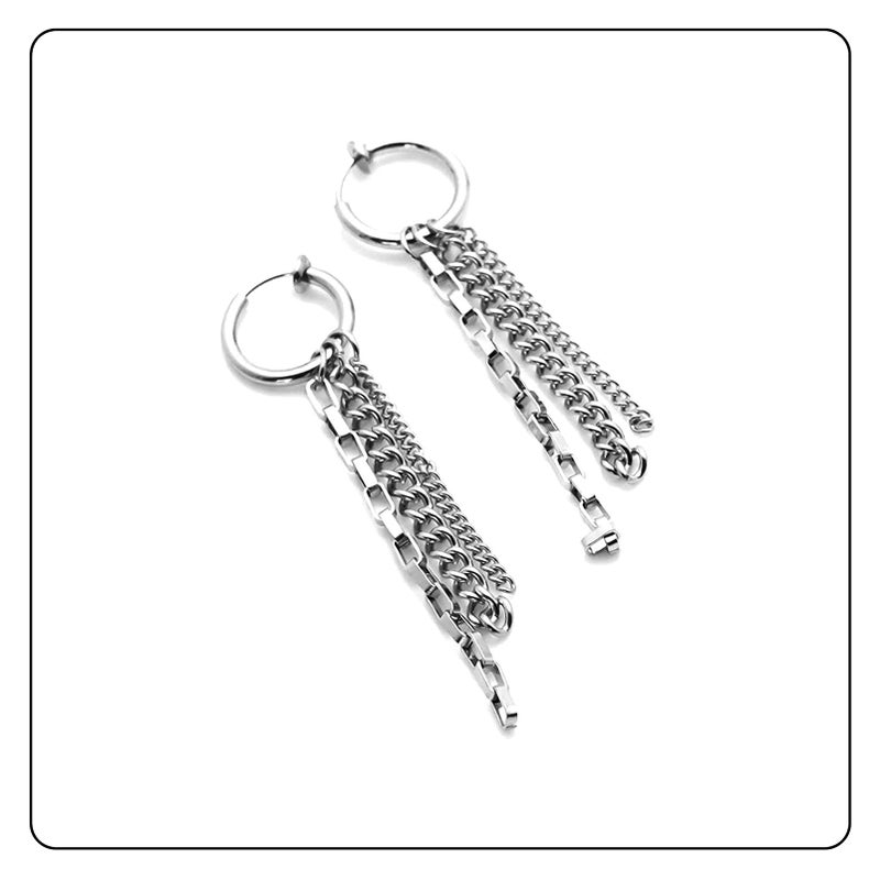 Fusamk Fashion Stainless Steel Long Chain Dangle Earrings Tube Clip On Earrings - Image 4