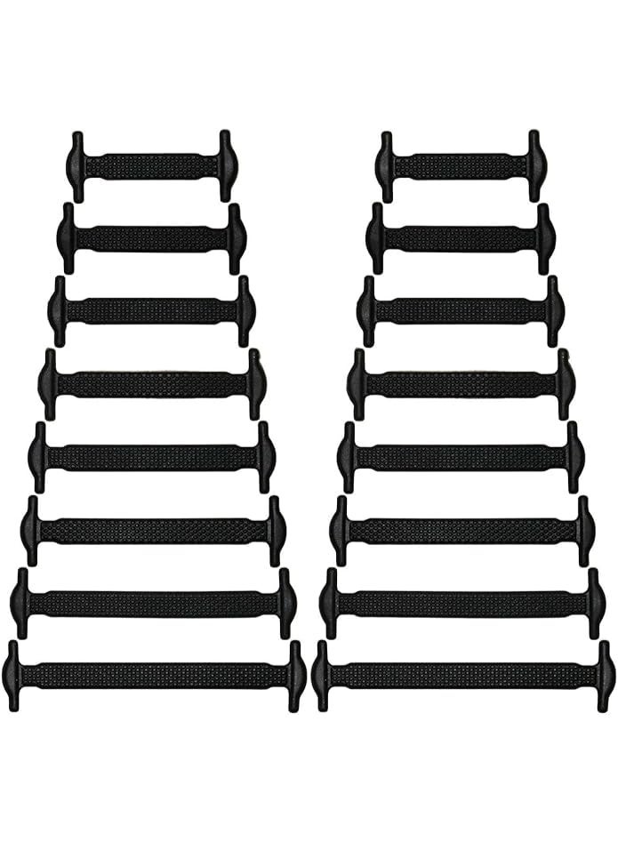 No Tie Shoelaces for Adults & Kids, Elastic Silicone Tieless Laces, Waterproof Flat Rubber Shoe Laces for Trainers, Boots, Basketball, Tennis, Running & Climbing Shoes, Black/White - Image 1