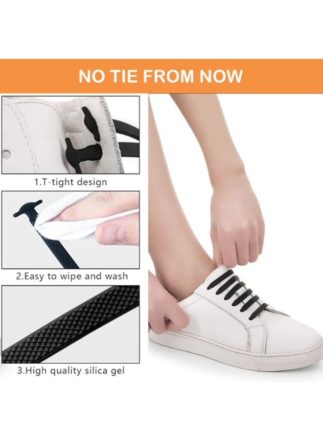 No Tie Shoelaces for Adults & Kids, Elastic Silicone Tieless Laces, Waterproof Flat Rubber Shoe Laces for Trainers, Boots, Basketball, Tennis, Running & Climbing Shoes, Black/White - Image 2