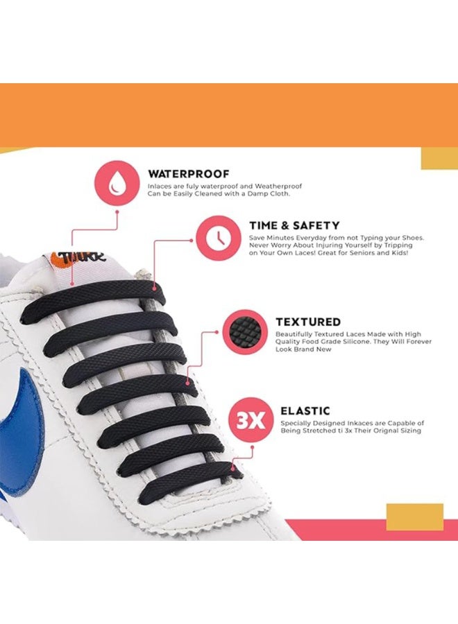 No Tie Shoelaces for Adults & Kids, Elastic Silicone Tieless Laces, Waterproof Flat Rubber Shoe Laces for Trainers, Boots, Basketball, Tennis, Running & Climbing Shoes, Black/White - Image 3