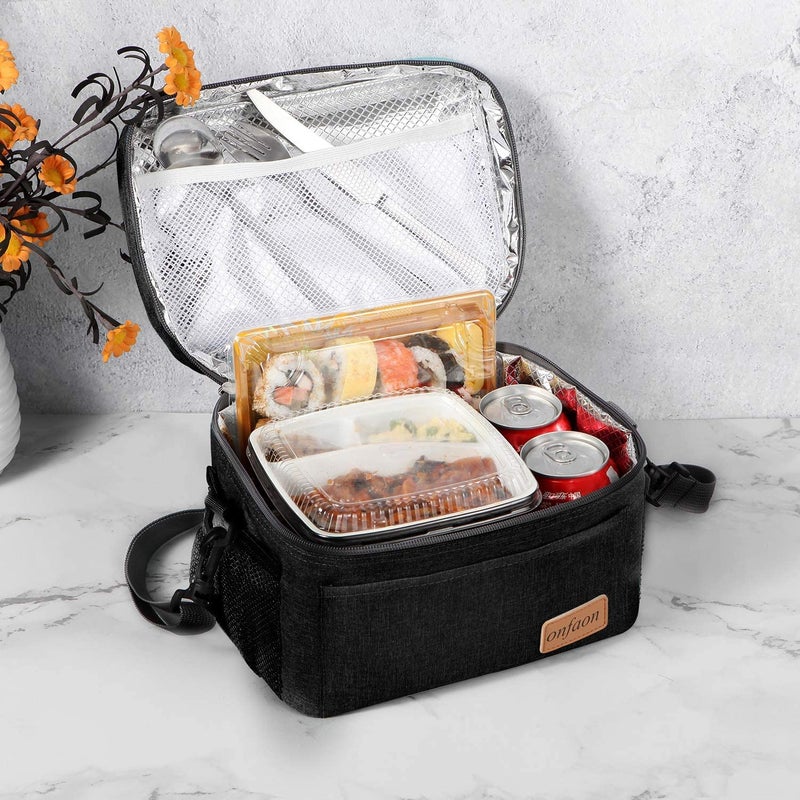 ONFAON Lunch Bag For Men/Women  Insulated Reusable Lunch Box Leakproof Cooler Tote Bag Freezable With Adjustable Shoulder Strap For Office Work Picnic Beach(Black) - Image 2