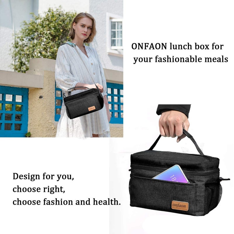ONFAON Lunch Bag For Men/Women  Insulated Reusable Lunch Box Leakproof Cooler Tote Bag Freezable With Adjustable Shoulder Strap For Office Work Picnic Beach(Black) - Image 5
