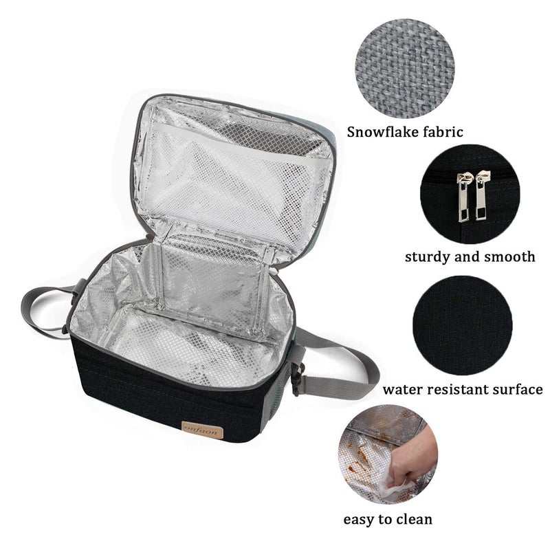 ONFAON Lunch Bag For Men/Women  Insulated Reusable Lunch Box Leakproof Cooler Tote Bag Freezable With Adjustable Shoulder Strap For Office Work Picnic Beach(Black) - Image 4