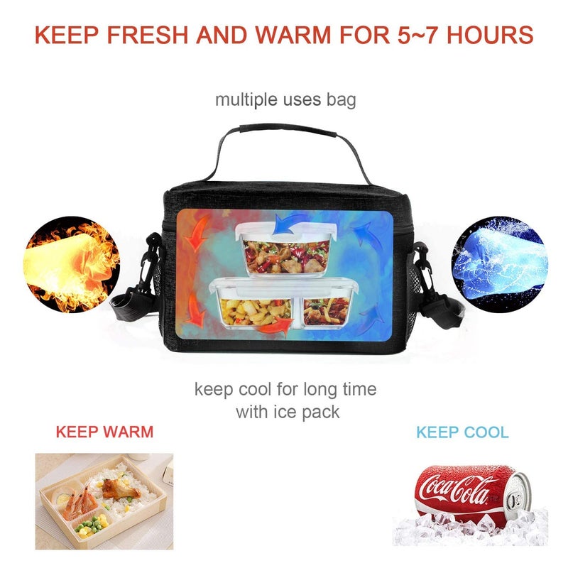ONFAON Lunch Bag For Men/Women  Insulated Reusable Lunch Box Leakproof Cooler Tote Bag Freezable With Adjustable Shoulder Strap For Office Work Picnic Beach(Black) - Image 3
