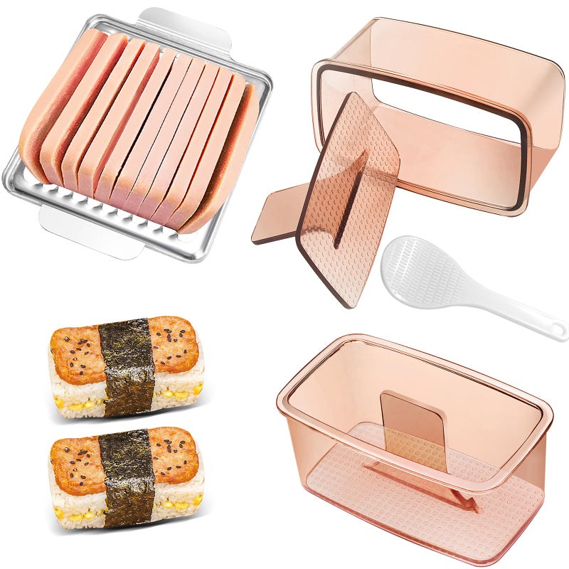 AYCCNH Musubi Press Mold, 2 Pack Onigiri Mold Hawaiian Musubi Maker Kit with 304 Stainless Steel Luncheon Meat Slicer for SPAM - Image 1
