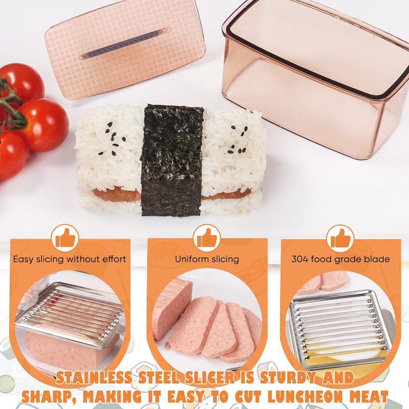 AYCCNH Musubi Press Mold, 2 Pack Onigiri Mold Hawaiian Musubi Maker Kit with 304 Stainless Steel Luncheon Meat Slicer for SPAM - Image 3