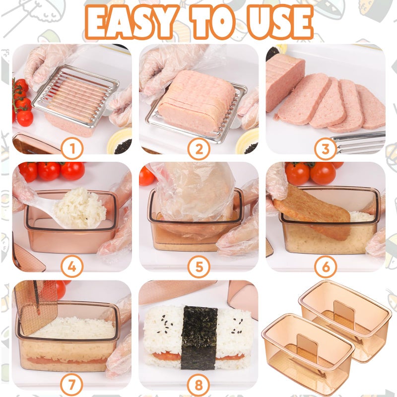 AYCCNH Musubi Press Mold, 2 Pack Onigiri Mold Hawaiian Musubi Maker Kit with 304 Stainless Steel Luncheon Meat Slicer for SPAM - Image 4