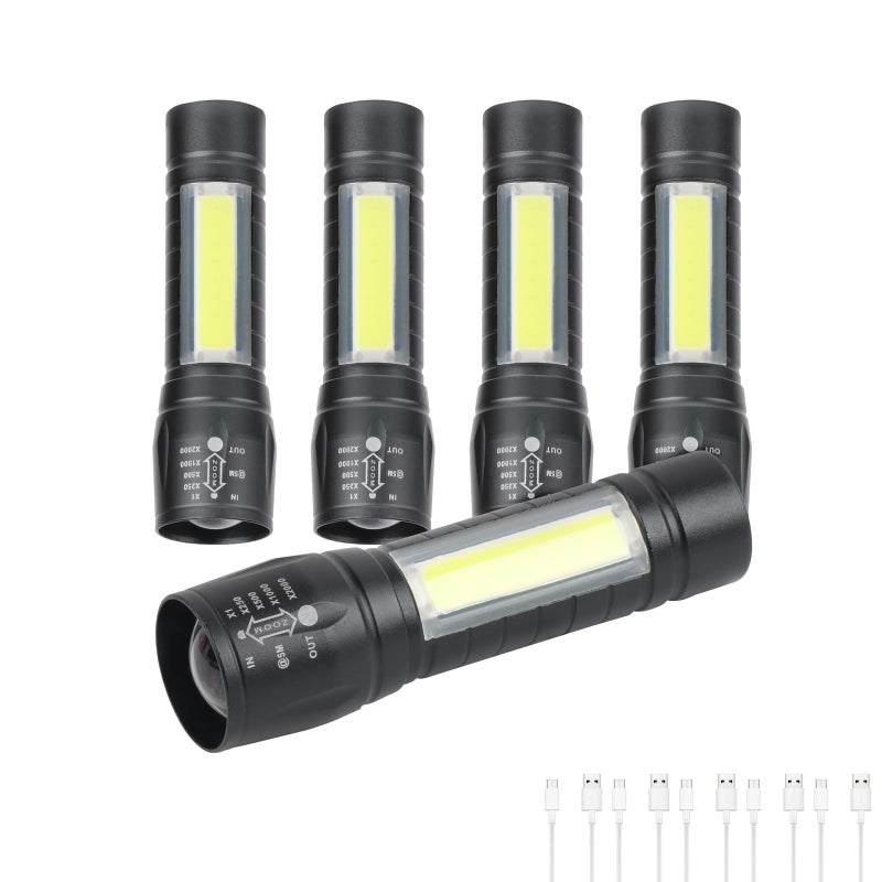 Hilngav 5 Pack Mini Small Pocket LED Flashlight USBC Rechargeable High Lumens Bright Powerful EDC Flash Lights Aluminum Handheld Flashlight Bulk for Portable Camping Christmas Gifts