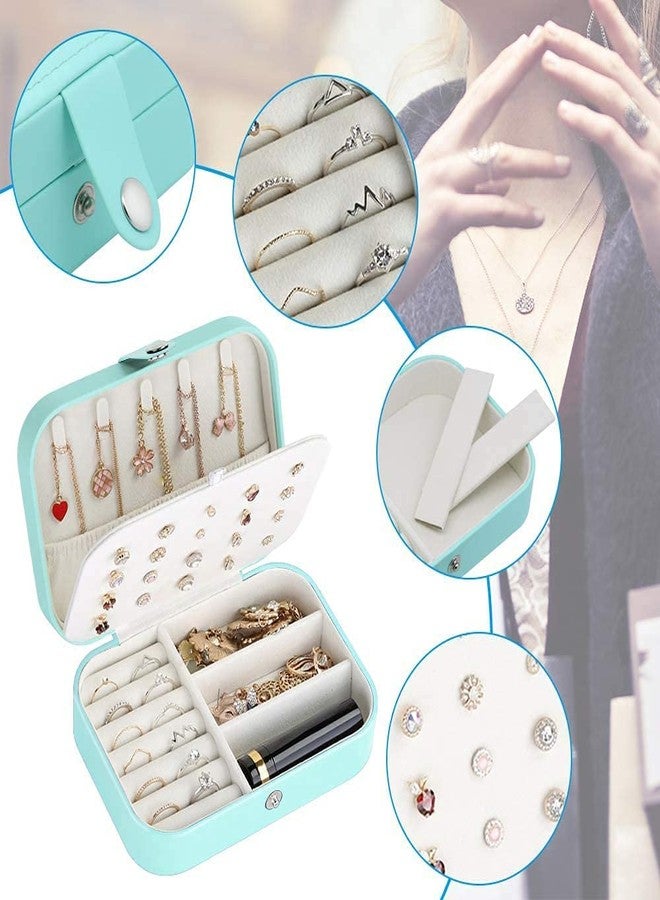 Thea Small Jewelry Box, Travel Jewelry Box Organizer for Women, 2- Layer Small Jewelry Storage Case, Jewelry Holder Case for Ring, Necklace, Earring (Blue) - Image 4