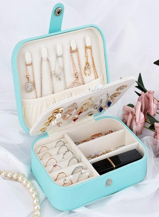 Thea Small Jewelry Box, Travel Jewelry Box Organizer for Women, 2- Layer Small Jewelry Storage Case, Jewelry Holder Case for Ring, Necklace, Earring (Blue) - Image 1