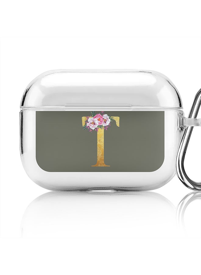 Stylizedd - Classic Clear printed Case for Apple AirPods Pro 2nd Generation Thin Transparent Cover - Custom Monogram Initial Letter Floral Pattern Alphabet - T (Olive Green ) - Image 1