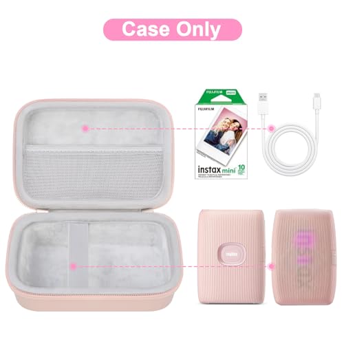 Canboc Carrying Case for Fujifilm Instax Mini Link 3 2 1 Smartphone Printer, Mesh pocket fit Instant Film and Cable, Pink (Case Only) - Image 3