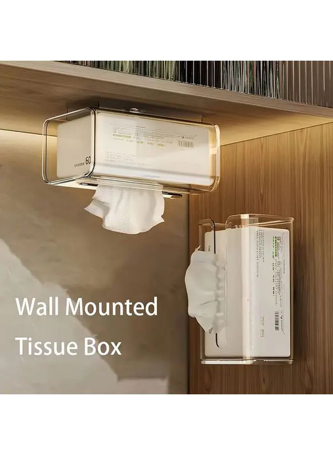 No Drill Wall Mounted Tissue Dispenser Transparent Square Holder Inverted Design Space Saving Modern Bathroom Kitchen Organizer Toilet Paper Napkins Lock Free Easy Adhesive - Image 5