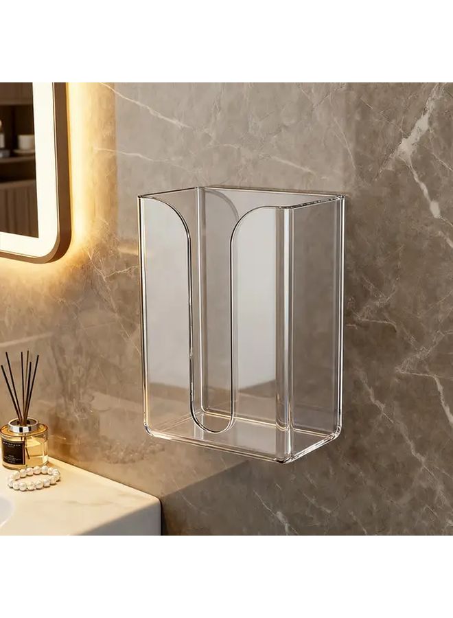 No Drill Wall Mounted Tissue Dispenser Transparent Square Holder Inverted Design Space Saving Modern Bathroom Kitchen Organizer Toilet Paper Napkins Lock Free Easy Adhesive - Image 3