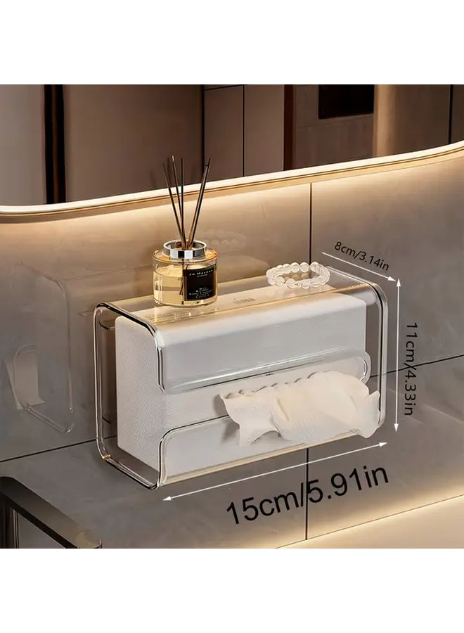No Drill Wall Mounted Tissue Dispenser Transparent Square Holder Inverted Design Space Saving Modern Bathroom Kitchen Organizer Toilet Paper Napkins Lock Free Easy Adhesive - Image 4