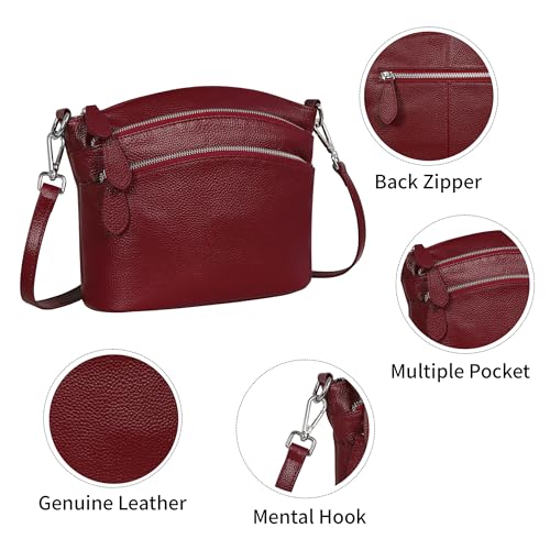 HESHE Leather Purse Crossbody Bags Small Shoulder Bag Leather Satchel Bags for Women Handbags and Purses Multi Pocketbook Tote Trendy Hobo (Wine) - Image 4