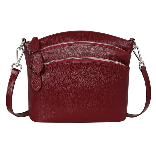 HESHE Leather Purse Crossbody Bags Small Shoulder Bag Leather Satchel Bags for Women Handbags and Purses Multi Pocketbook Tote Trendy Hobo (Wine) - Image 1