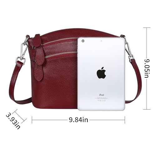 HESHE Leather Purse Crossbody Bags Small Shoulder Bag Leather Satchel Bags for Women Handbags and Purses Multi Pocketbook Tote Trendy Hobo (Wine) - Image 2