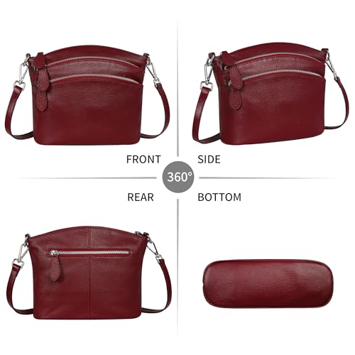 HESHE Leather Purse Crossbody Bags Small Shoulder Bag Leather Satchel Bags for Women Handbags and Purses Multi Pocketbook Tote Trendy Hobo (Wine) - Image 3