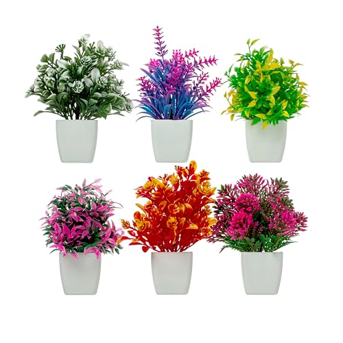 JH Gallery Artificial Flowers, Small Indoor Potted Houseplants for Home Decor, Decoration Items for Living Room, Office and Bedroom, Artificial Plants with Pot (Pack of 6) - Image 2