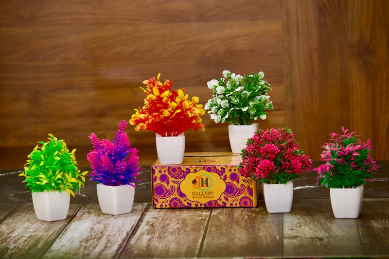 JH Gallery Artificial Flowers, Small Indoor Potted Houseplants for Home Decor, Decoration Items for Living Room, Office and Bedroom, Artificial Plants with Pot (Pack of 6) - Image 3