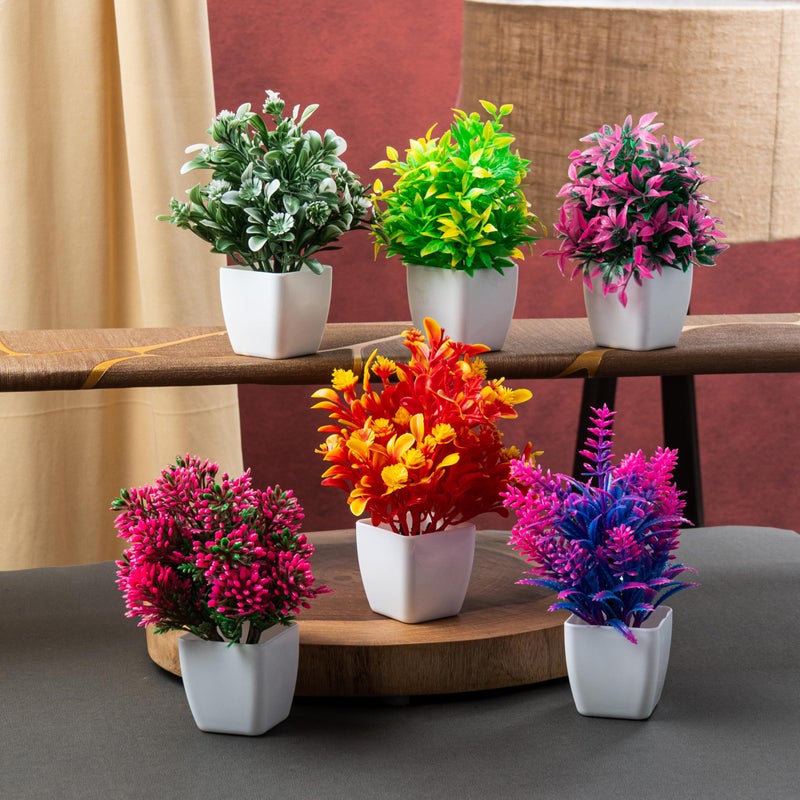 JH Gallery Artificial Flowers, Small Indoor Potted Houseplants for Home Decor, Decoration Items for Living Room, Office and Bedroom, Artificial Plants with Pot (Pack of 6) - Image 5