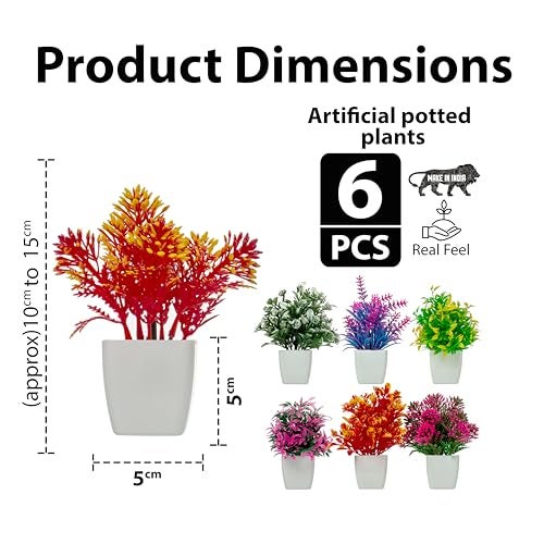 JH Gallery Artificial Flowers, Small Indoor Potted Houseplants for Home Decor, Decoration Items for Living Room, Office and Bedroom, Artificial Plants with Pot (Pack of 6) - Image 4