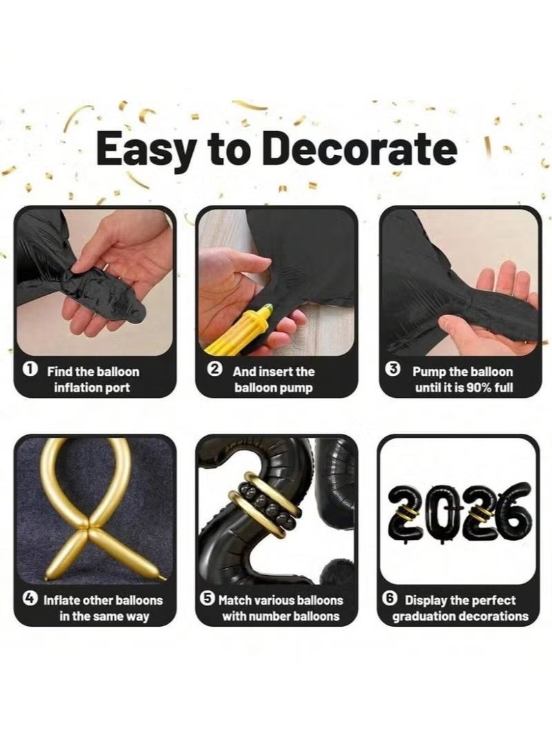 MEIKENA 24PCS  Graduation Party Decorations 2026 Balloon Set – Graduation Balloons with 2026 Number Black Gold Graduation Party Decor - Image 4