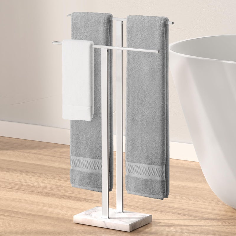 KES Standing Towel Rack for Bathroom with Marble Base, 2-Tier Towel Rack Stand for Floor, SUS304 Stainless Steel Polished Finish, BTH217 - Image 1
