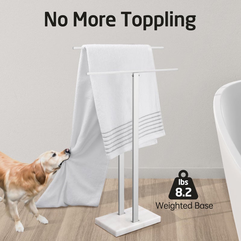 KES Standing Towel Rack for Bathroom with Marble Base, 2-Tier Towel Rack Stand for Floor, SUS304 Stainless Steel Polished Finish, BTH217 - Image 2