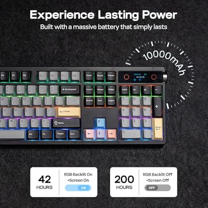 EPOMAKER TH108 PRO FULL SIZE MECHANICAL KEYBOARD WITH SCREEN & KNOB, WIRELESS GAMING KEYBOARD WITH 10000MAH, CREAMY GASKET, HOT SWAP, CUSTOM DRIVER, RGB BACKLIGHT (BLACK, SEA SALT SILENT) - Image 3