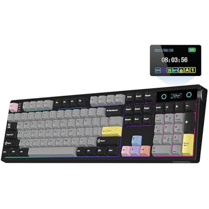 EPOMAKER TH108 PRO FULL SIZE MECHANICAL KEYBOARD WITH SCREEN & KNOB, WIRELESS GAMING KEYBOARD WITH 10000MAH, CREAMY GASKET, HOT SWAP, CUSTOM DRIVER, RGB BACKLIGHT (BLACK, SEA SALT SILENT) - Image 1