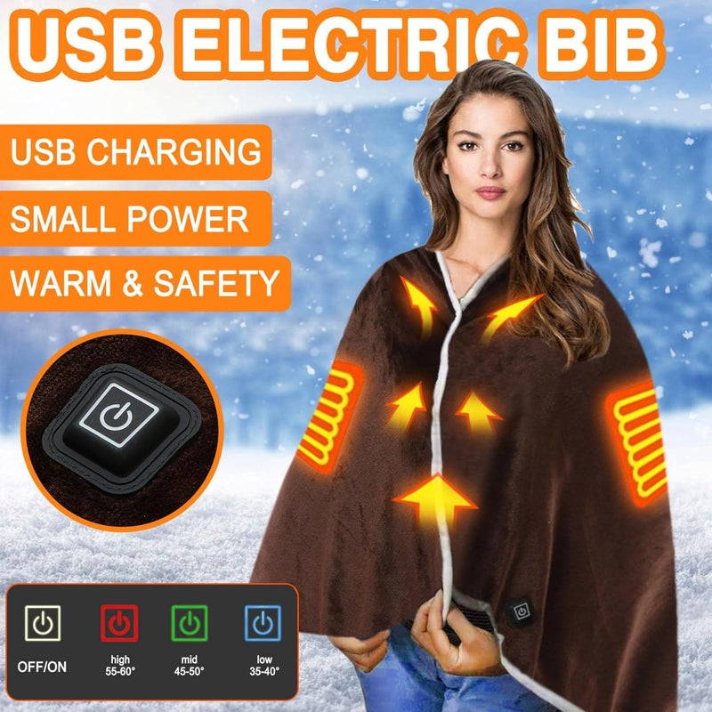 تشكيغلو بطانية كهربائية مدفأة تعمل بمنفذ USB، بطانية شال كهربائية مدفأة، بطانية فلانيل مدفأة بثلاث مستويات حرارة لحماية الكتفين من البرد، مناسبة للاستخدام الداخلي والخارجي، في السيارة، المكتب، والمنزل - Image 4