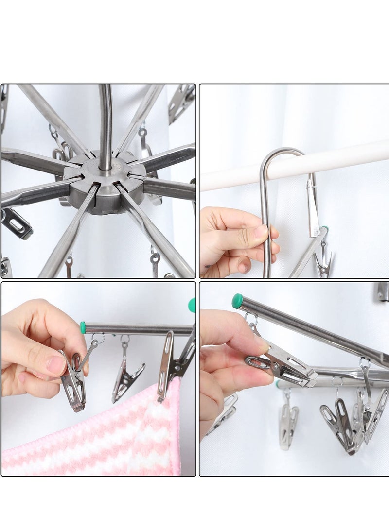 Sock Dryer Stainless Steel 16 Pegs Swivel Hook Clothes Drying Hanger Rustproof Clothesline Windproof Hanging Dryer for Underwear Socks Bras Baby Clothes Gloves - Image 4