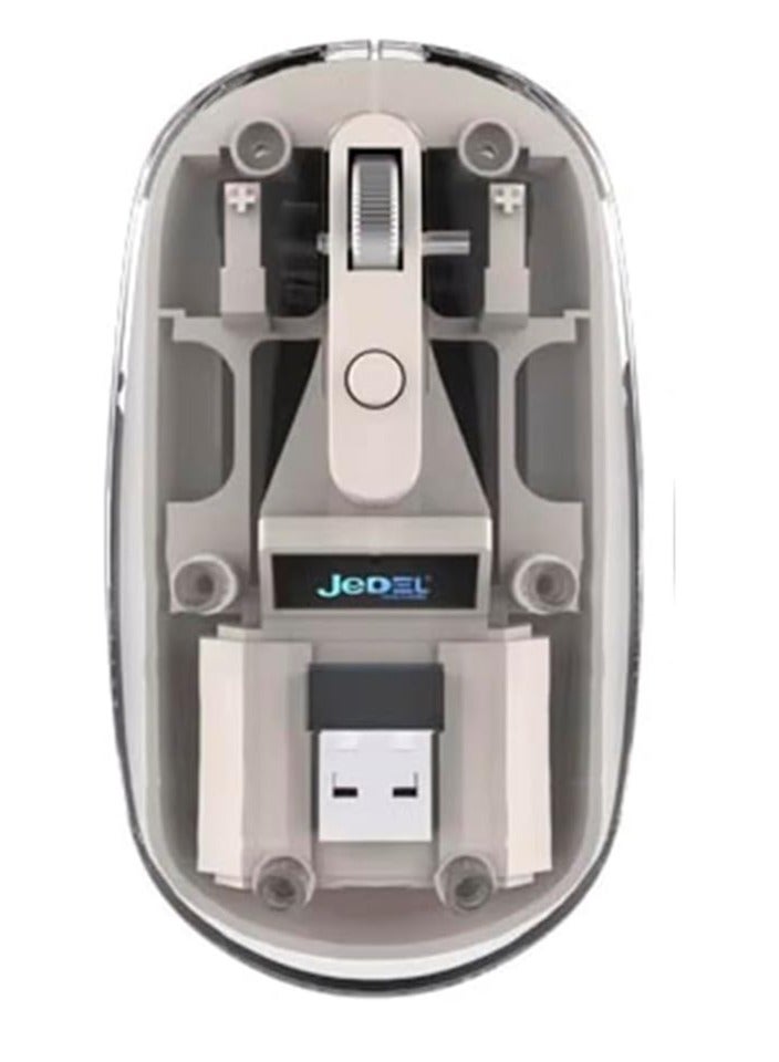 JeDEL Wireless Mouse WD131P , Dual Bluetooth and 2.4GHz Connection for a Stable and Smooth User Experience, Ergonomic Design in Elegant Beige Color, Adjustable Resolution up to 1600 DPI, Rechargeable  Long Life Battery , Dazzling RGB Lighting, Ideal for Gaming, Office Work, Study, Laptops and Computers - Image 1