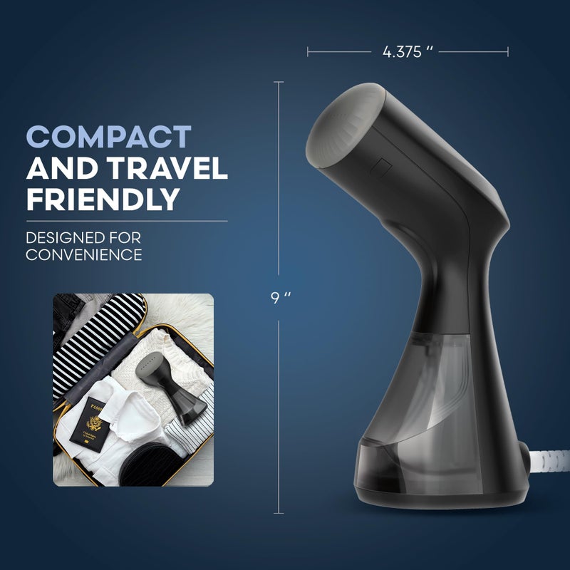 Conair Handheld Garment Steamer for Clothes  Compact Fabric Steamer for Home or Travel  Quick 30-Second Heat-Up  10-Minute Continuous Steam  Includes Bristle Brush & Delicates Bonnet  Black  GS81 - Image 4