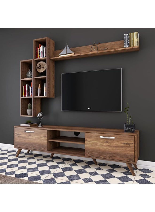 Home Canvas Tv Unit With Wall Shelf Tv Stand With Bookshelf Wall Mounted With Shelf Modern Leg 180 cm - Image 1