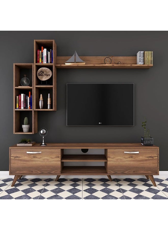 Home Canvas Tv Unit With Wall Shelf Tv Stand With Bookshelf Wall Mounted With Shelf Modern Leg 180 cm - Image 2