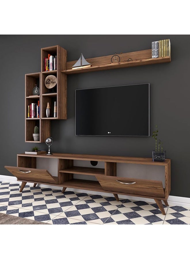 Home Canvas Tv Unit With Wall Shelf Tv Stand With Bookshelf Wall Mounted With Shelf Modern Leg 180 cm - Image 3