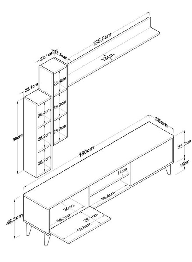 Home Canvas Tv Unit With Wall Shelf Tv Stand With Bookshelf Wall Mounted With Shelf Modern Leg 180 cm - Image 5